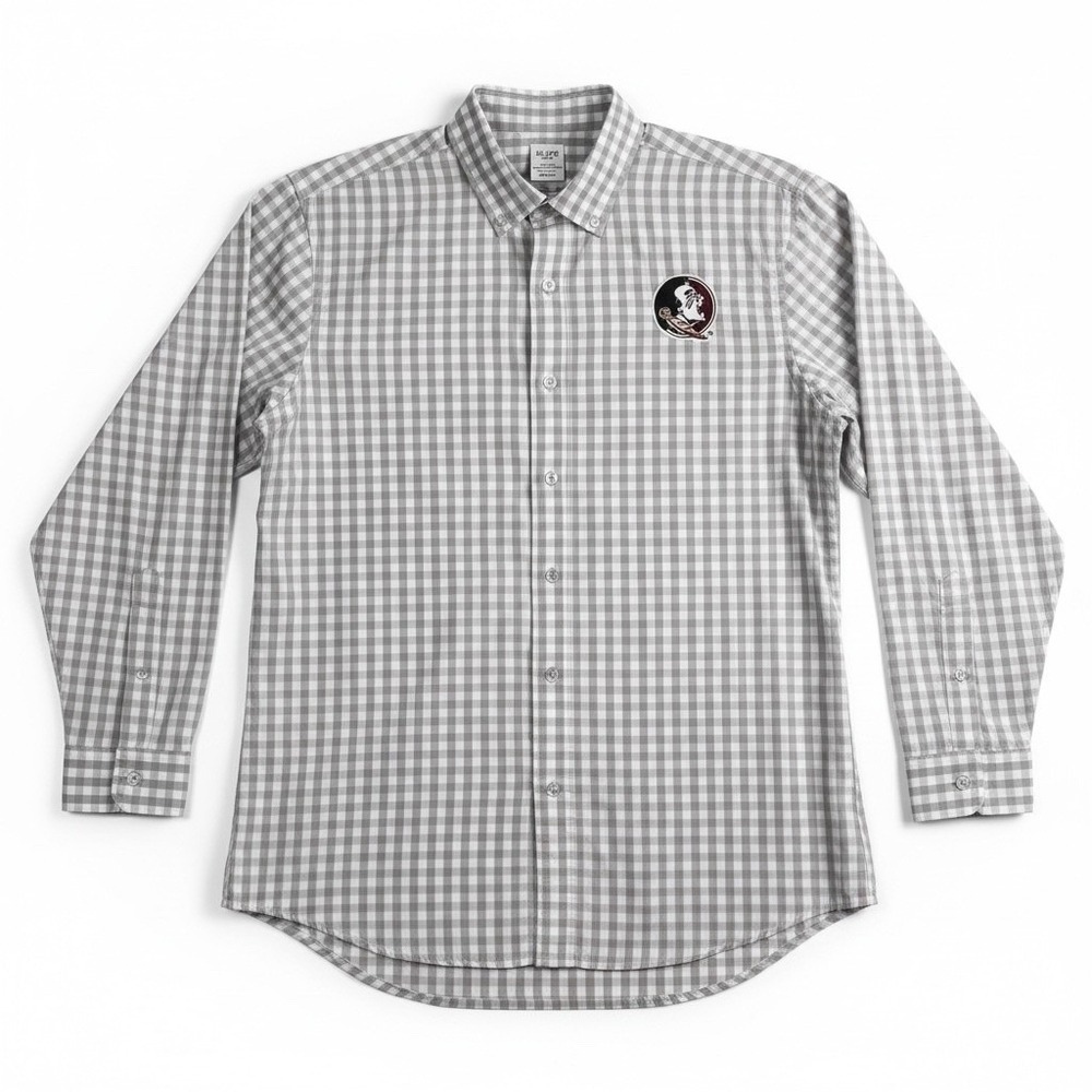 Knights Apparel Florida State Seminoles Gingham Shirt Mens XL Grey FSU Logo